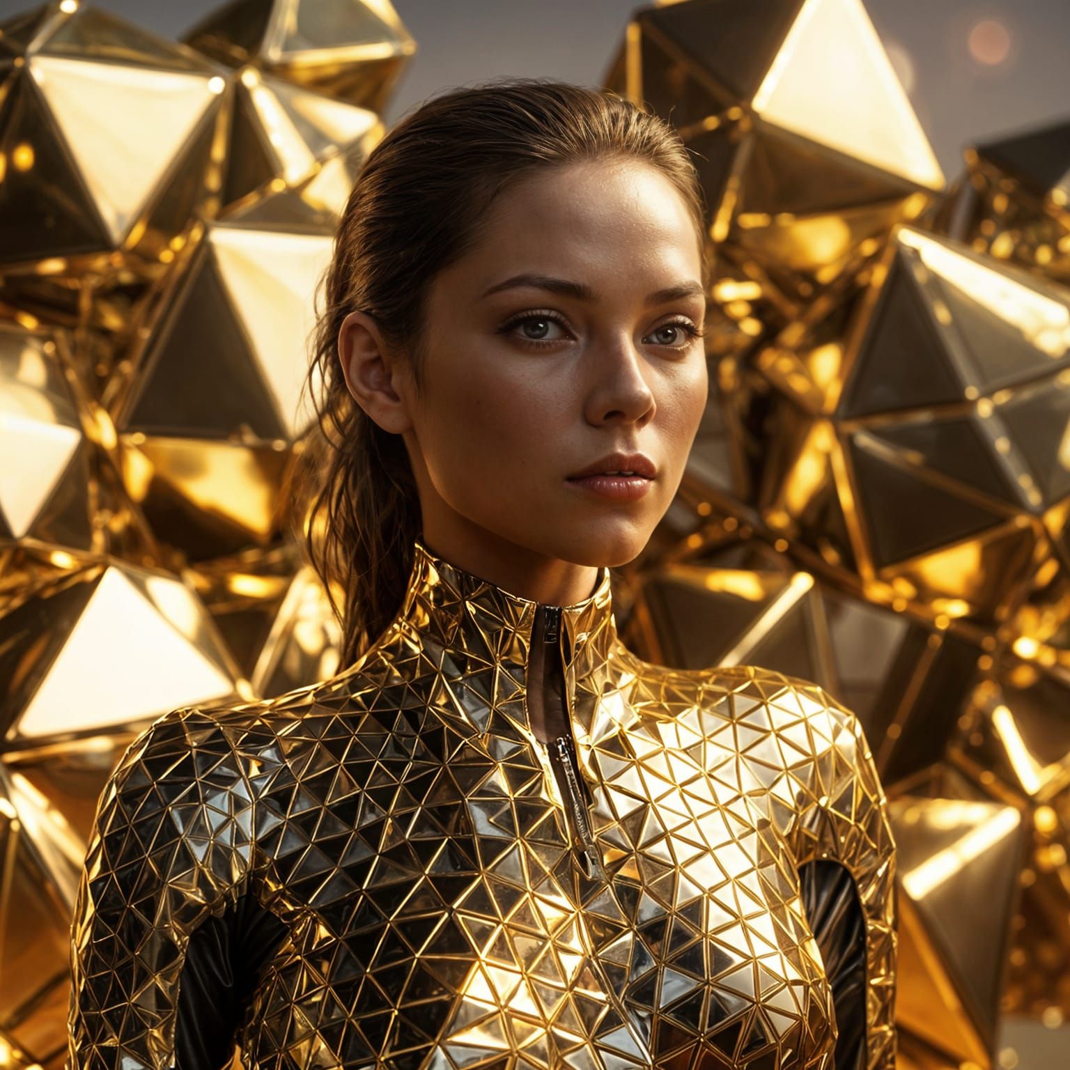 Hyperrealistic Woman in Latex Catsuit Caged