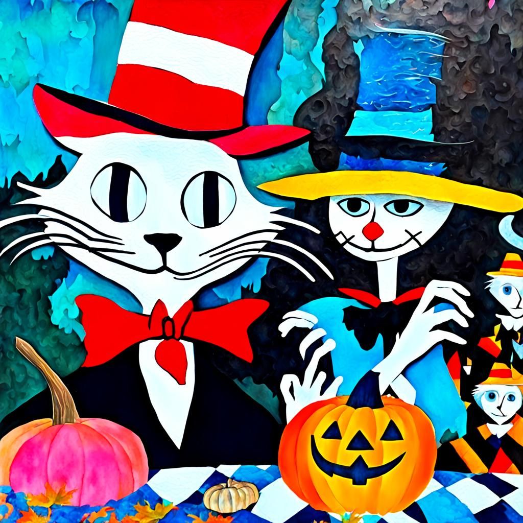 Cat in the Hat Halloween Collage in Abstract Art
