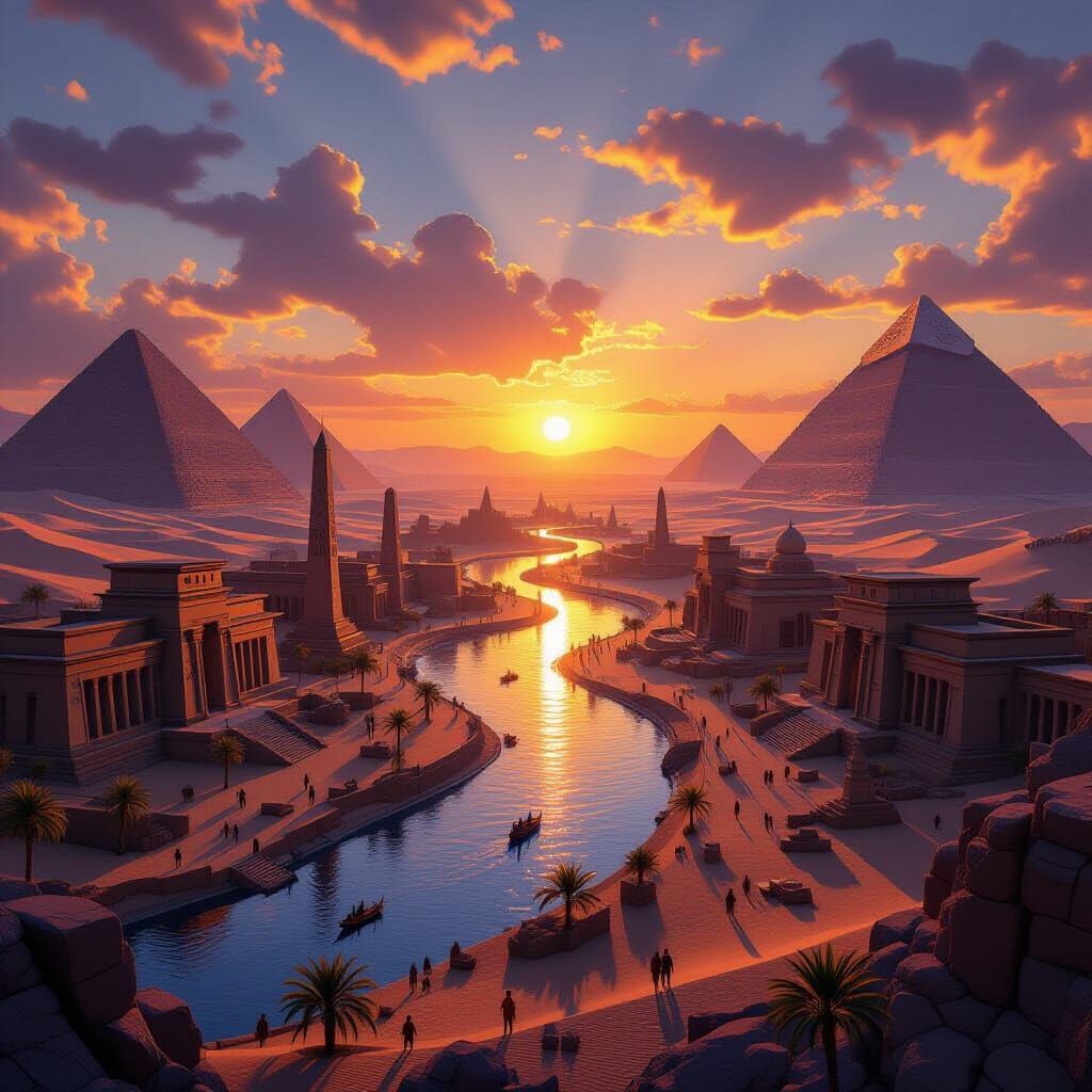 Ancient Egyptian City at Sunset: Epic Matte Painting