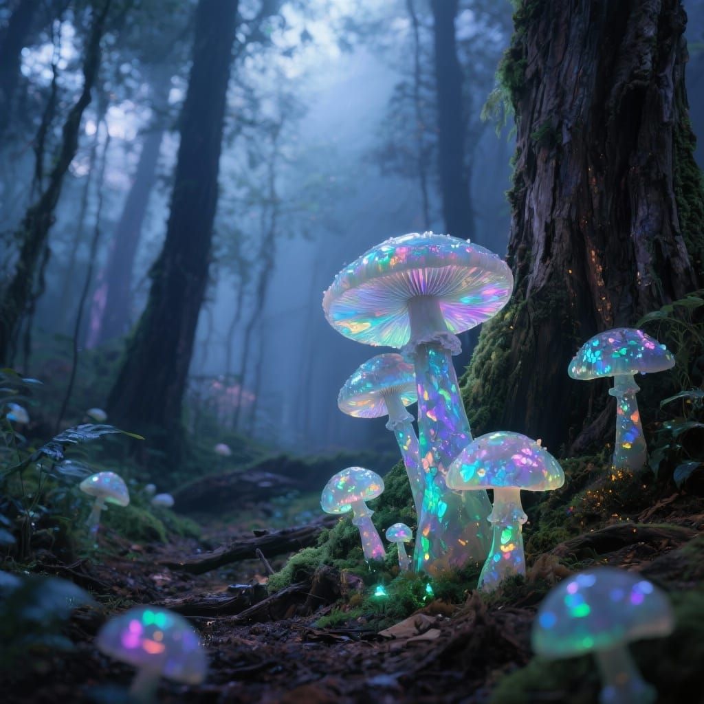 Opal Forest with Bioluminescent Fungus