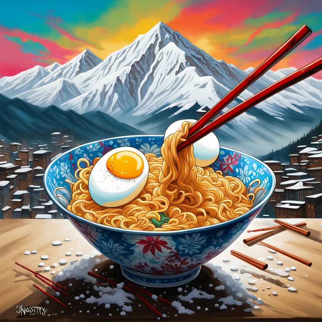 Ramen Bowl with Mountain in Graffiti Art