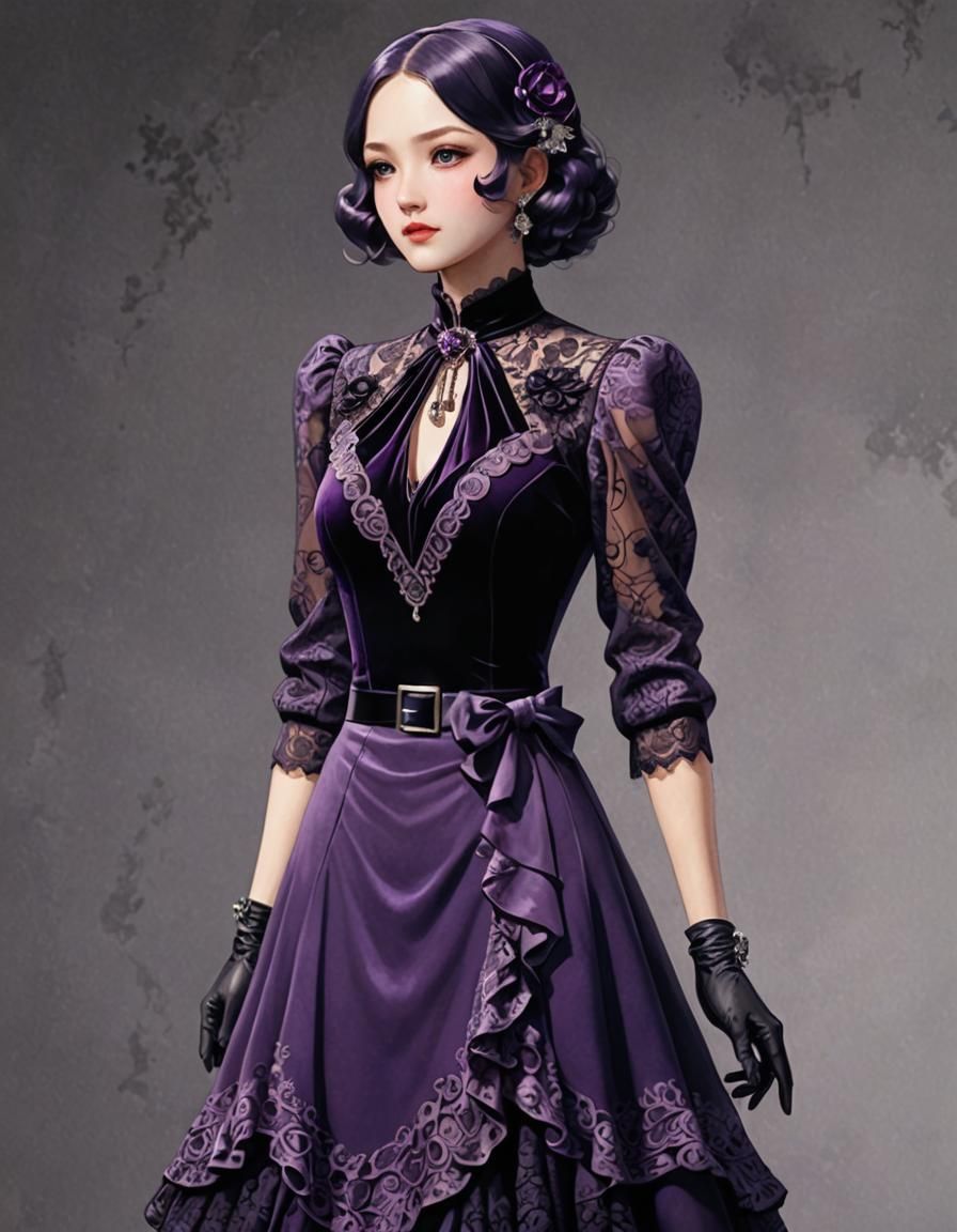 Velvet & Lace Purple 1930's Ladies Suit. The dress is a flow...