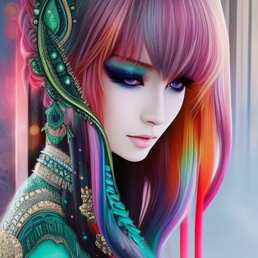 Rainbow Eyed Woman, Modern Digital Art Portrait