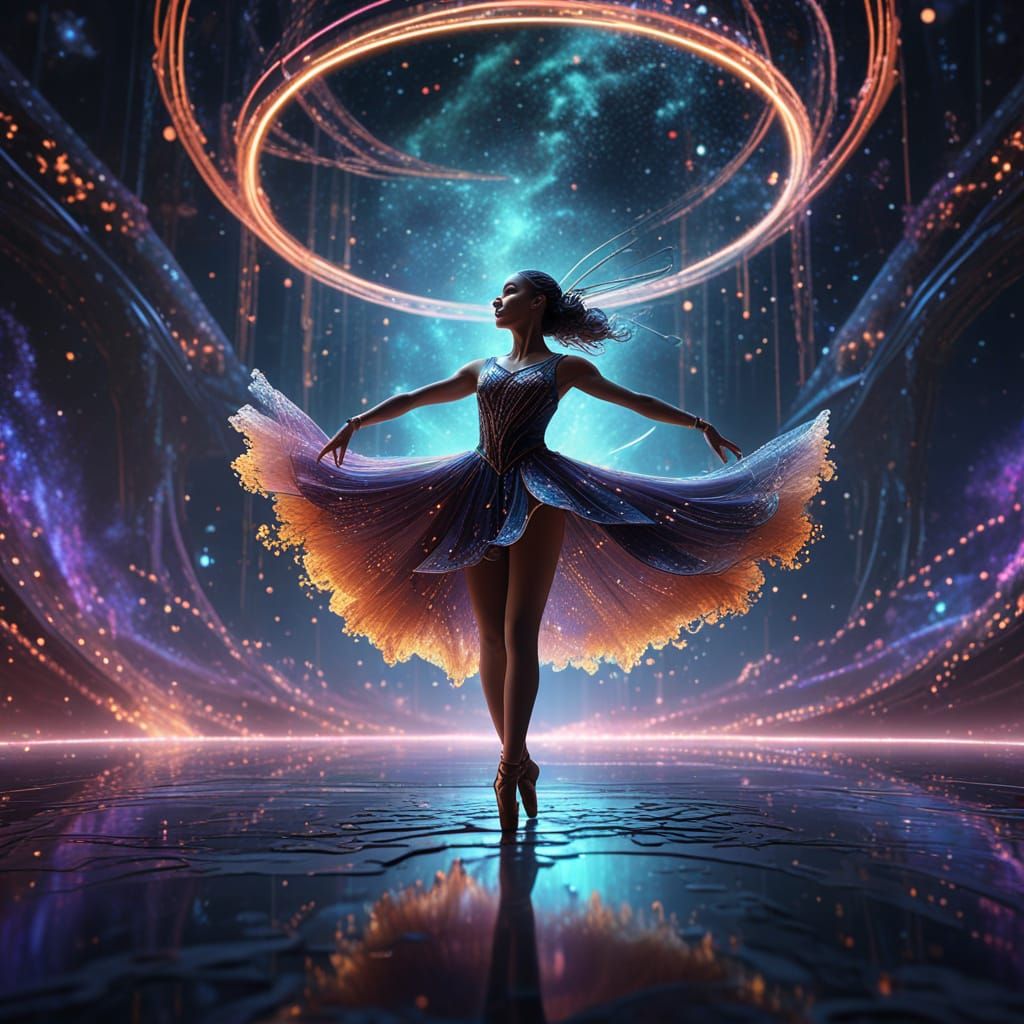 Ballet Dancer on Cosmic Stage in Fantastical Concept Art