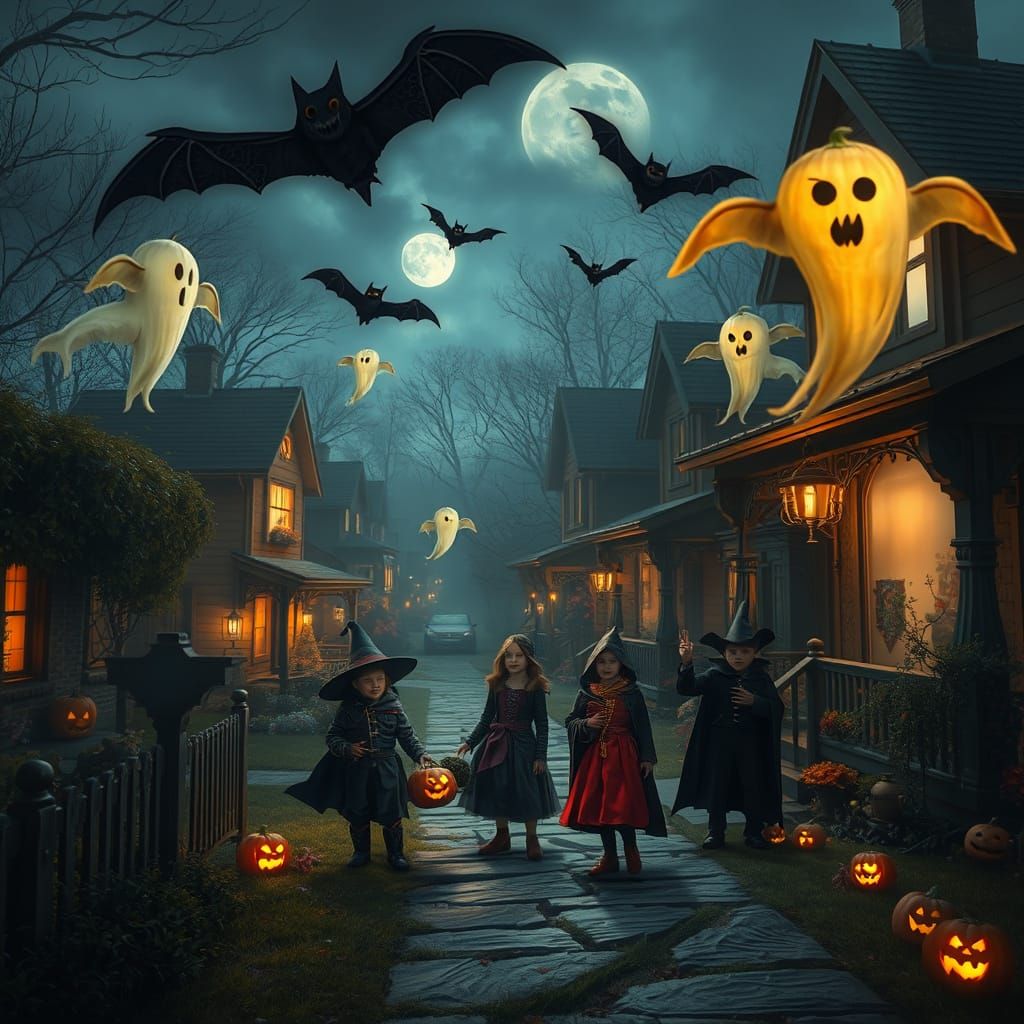 Spooky Halloween Night with Fantastical Decorations