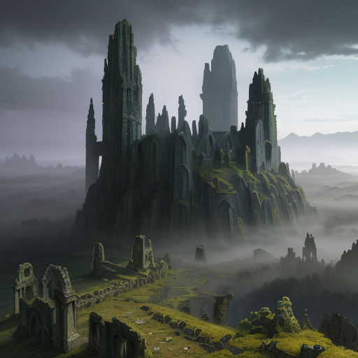 Epic Fantasy Ruins of Ancient Giants in Golden Light