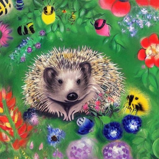 Hedgehog in Vibrant Floral Paradise