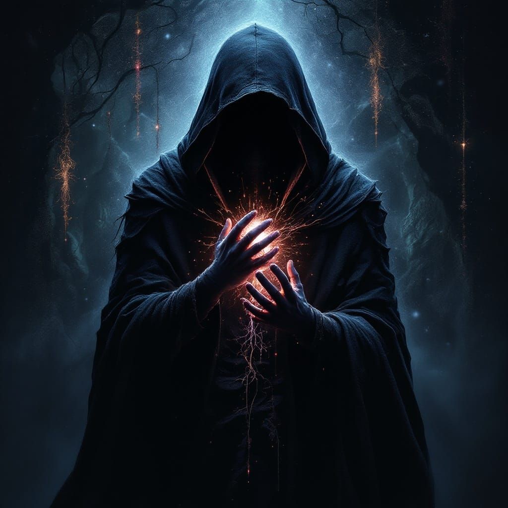 Mystical Hooded Figure in Ethereal Glow