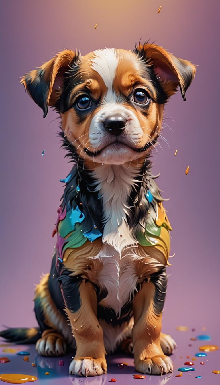 Sad Puppy Crying: Hyperrealistic Splash Art Portrait