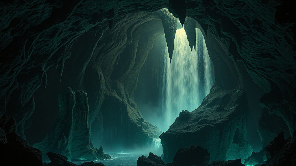 Mystical Cavern with Ethereal Glow in Dreamlike Style