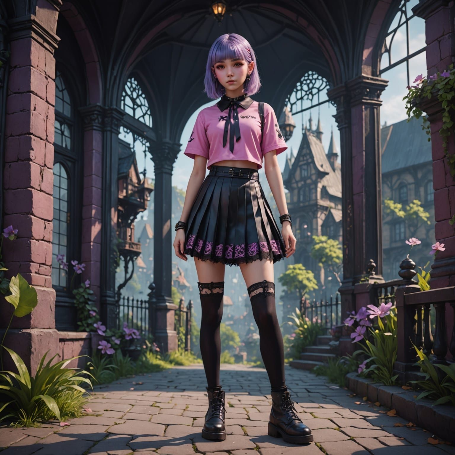 Goth Girl in Kawaii Fashion: Digital Art