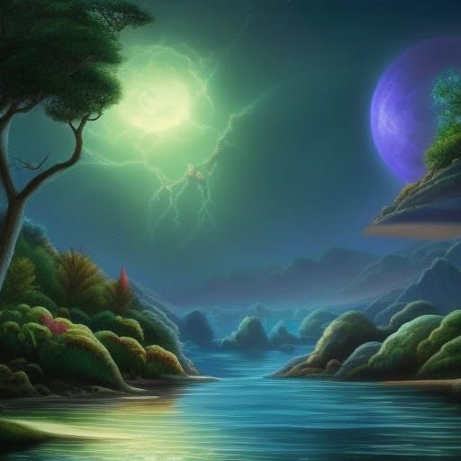 Sci-Fi Alien Zen Garden with Cosmic Sky