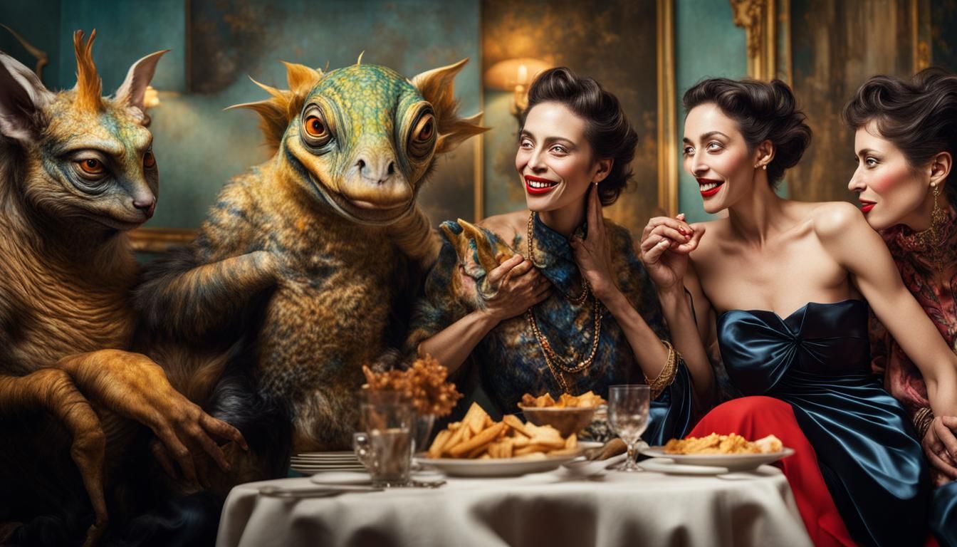 Exotic Party with Bizarre Creatures, Photorealistic