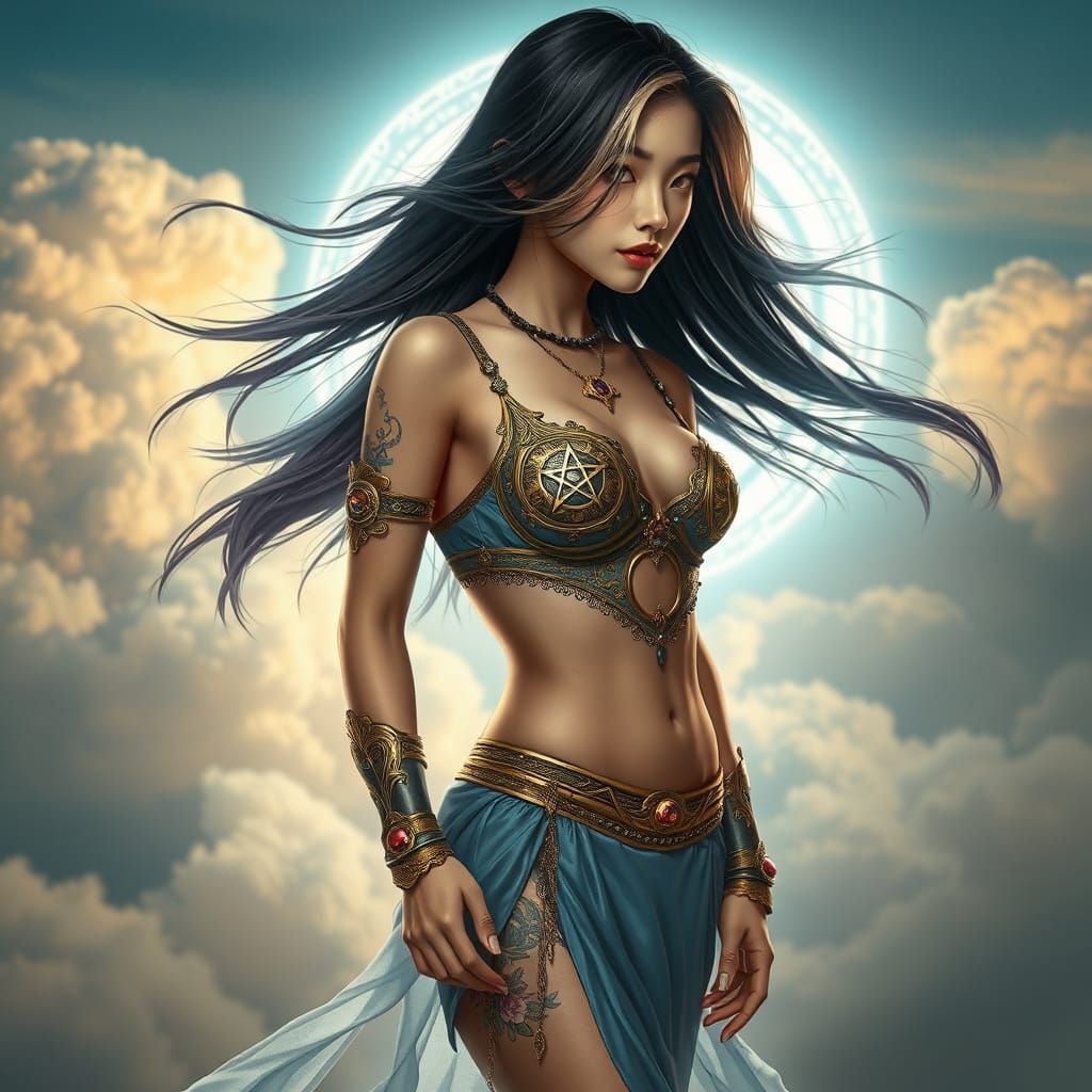 Korean Woman with Magical Aura in Fantasy Style