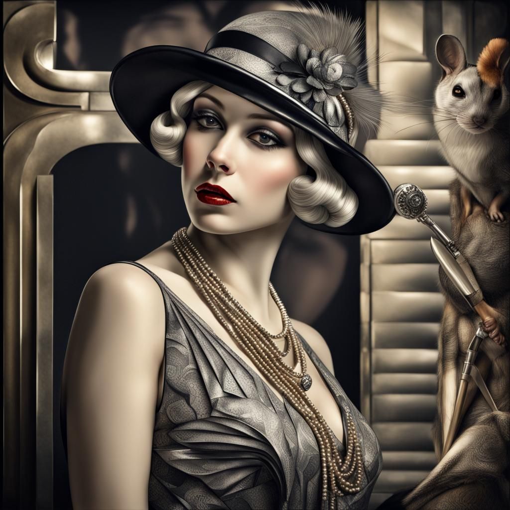 Art Deco Chinchilla Flapper in Hyperrealistic Style