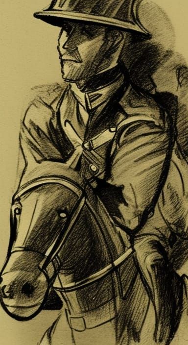 WWI Soldier on Horseback Sketch