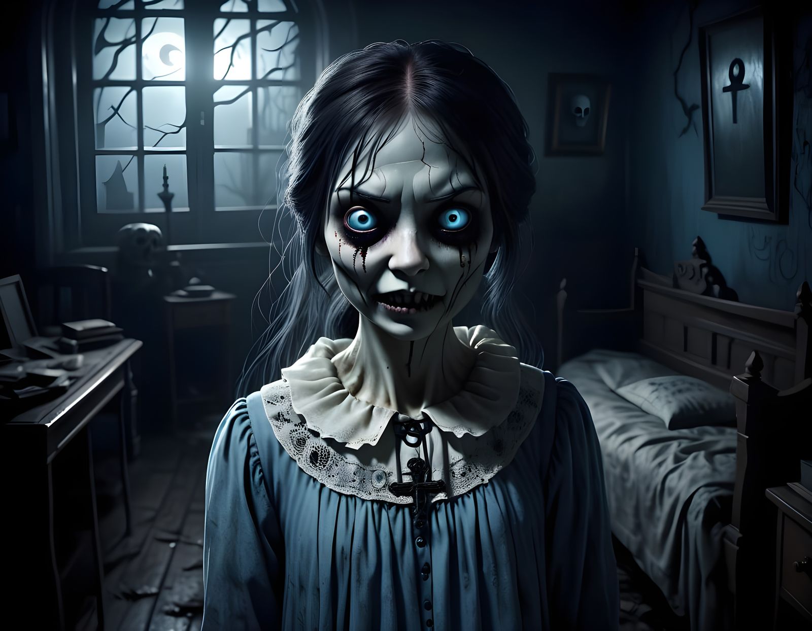 Creepy White Ghost in Haunted Children's Room