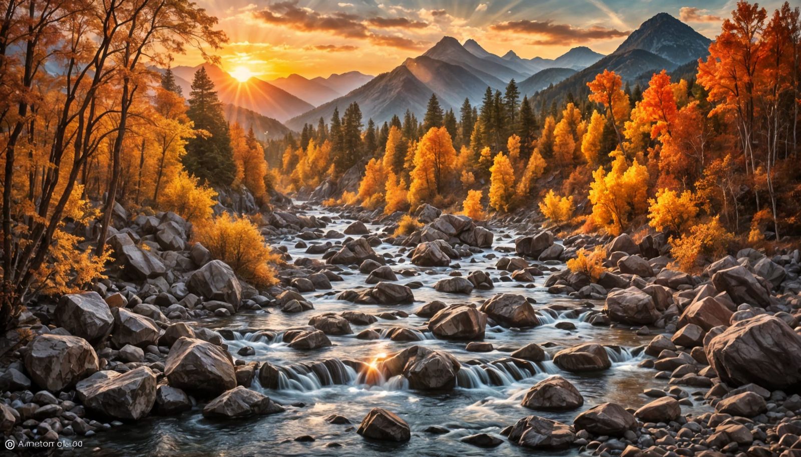 Rocky mountain river sunset