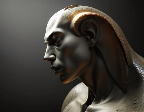 Unsettling Fishlike Humanoid in Hyperreal Style