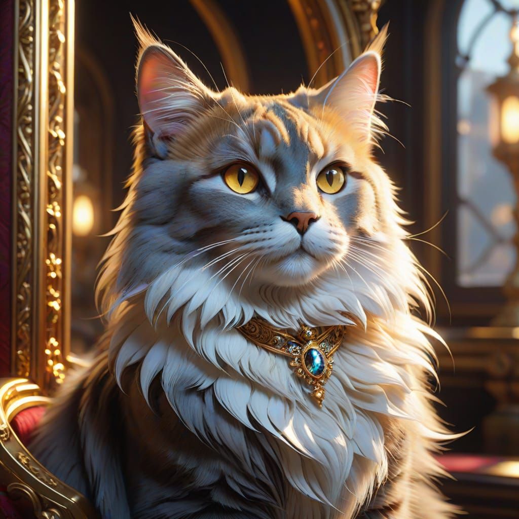 Opulent Jewel Cat Portrait in Ornate Frame