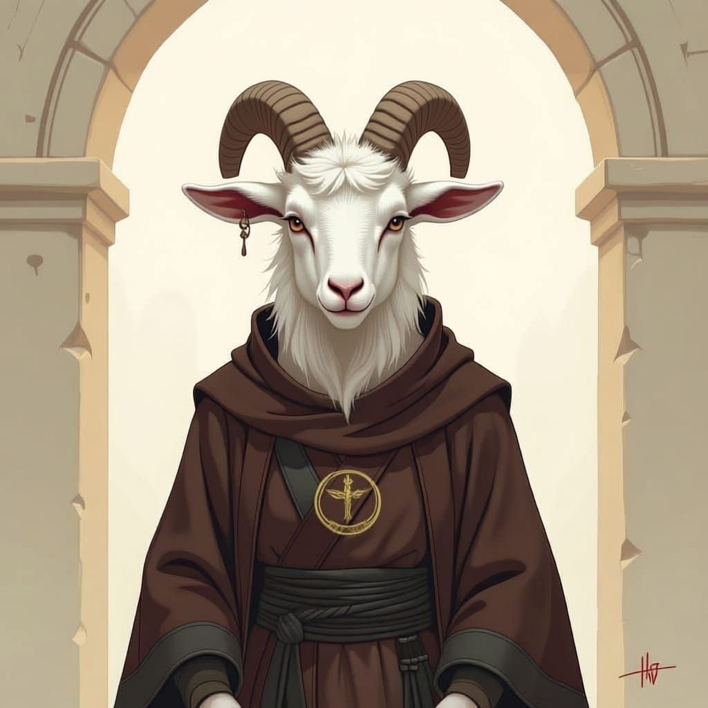 Whimsical Goatperson Monk Character Design