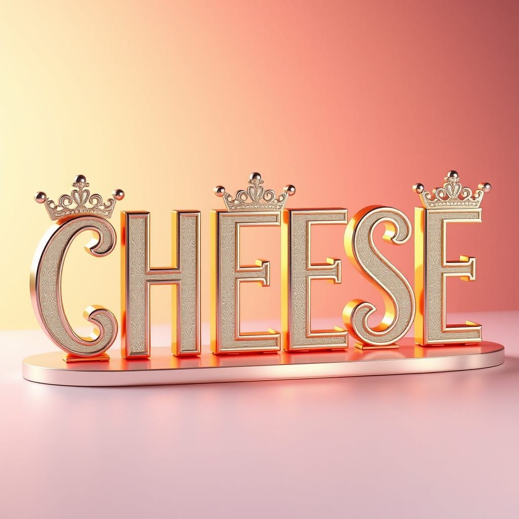 Platinum Crown Letters Spelling "CHEESE" in Art Deco Style