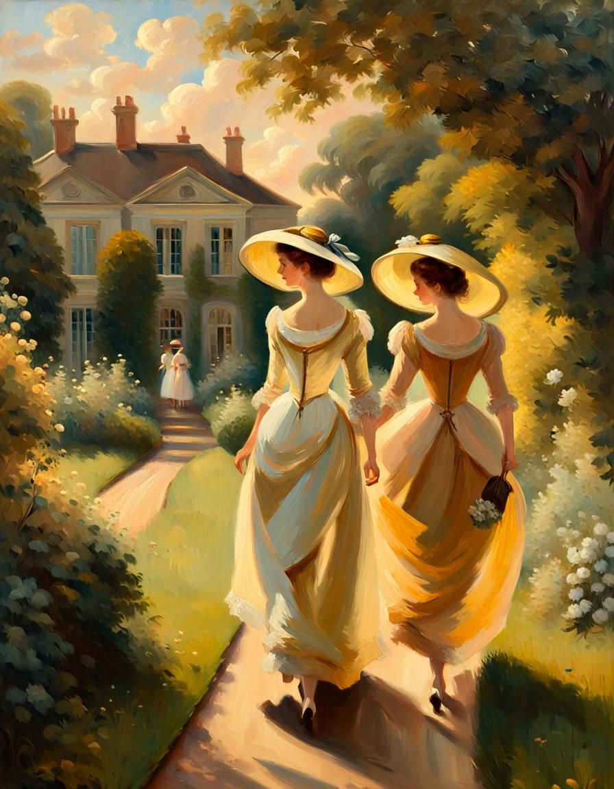Regency Era Ladies in a Golden Hour Garden