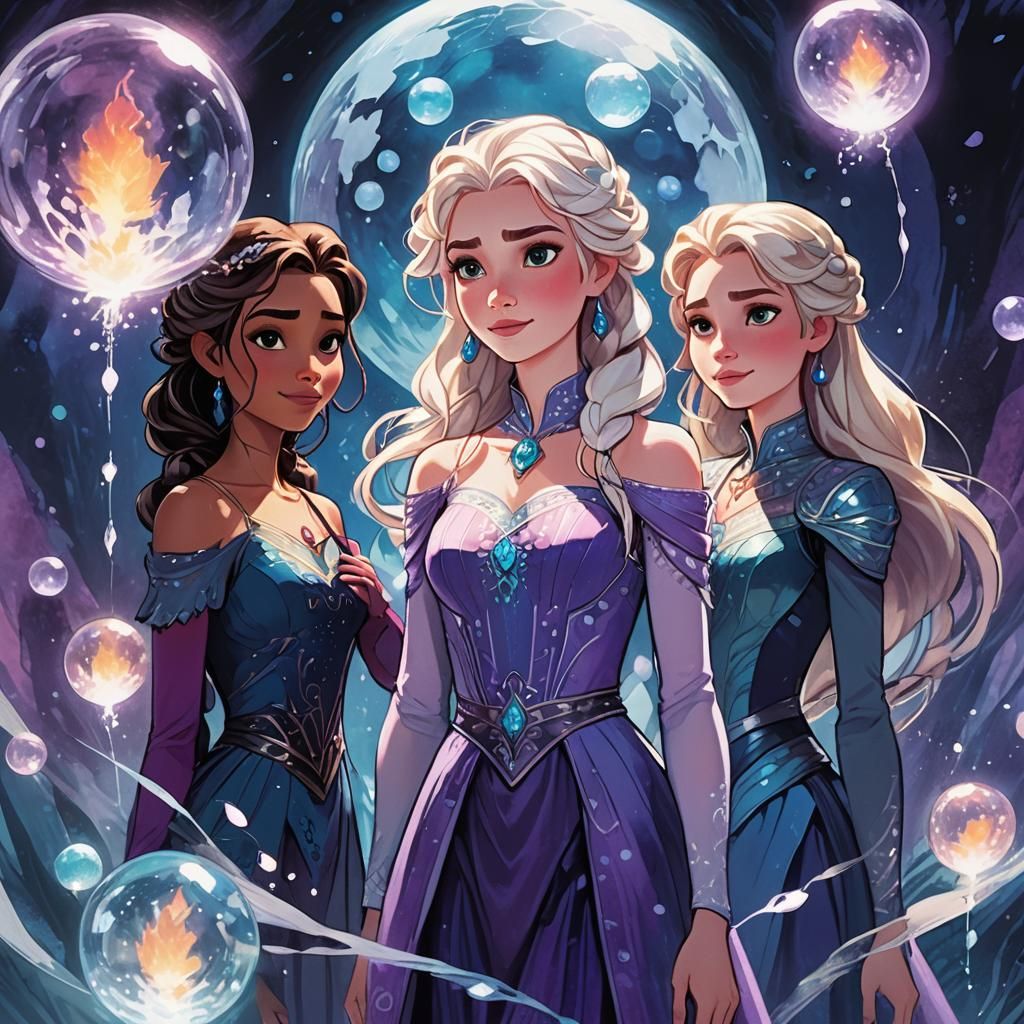 Fantasy Friends Surrounded by Glowing Orbs