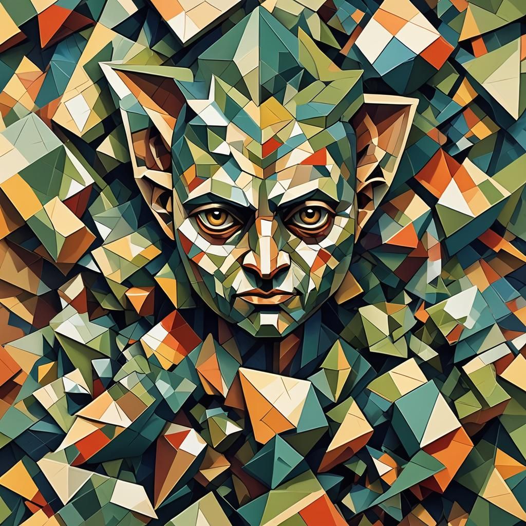 Cubist Bush Baby in Geometric Fauvism Style