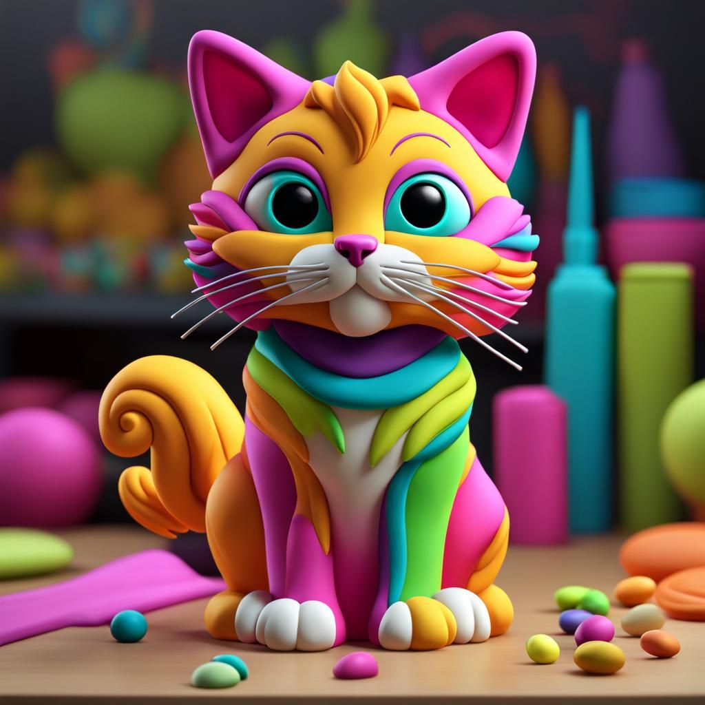 Cartoon Play-Doh Cat in Graffiti Architecture