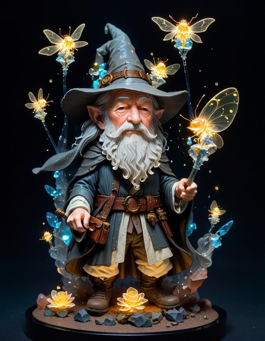 Gandalf Portrait with Crystal Rose in Digital Art Style