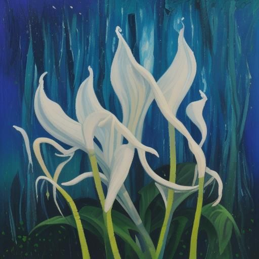 Monotropa Uniflora in Expressionist Oil Painting Style
