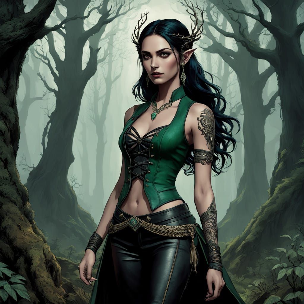 Mystical Gothic Fey Woman in Dark Forest
