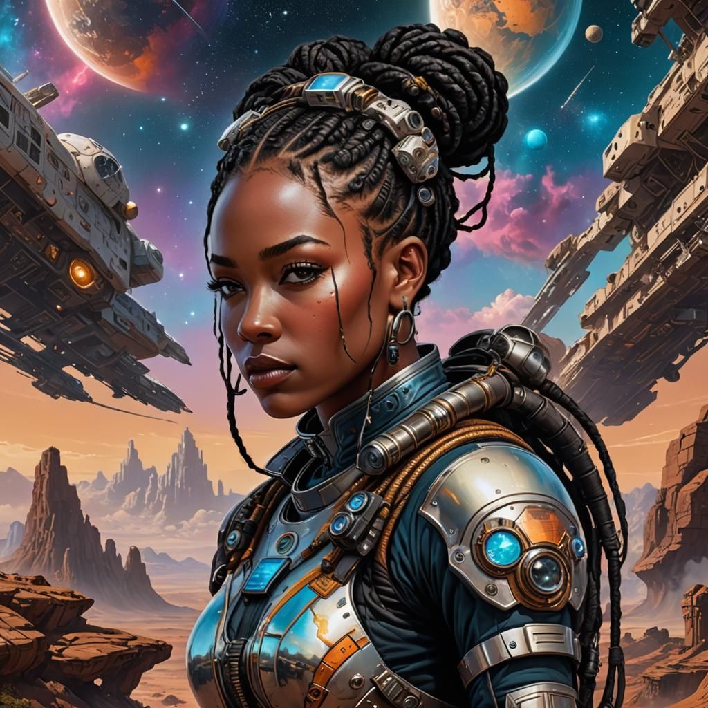 Astropunk African Woman in Futuristic Spacesuit