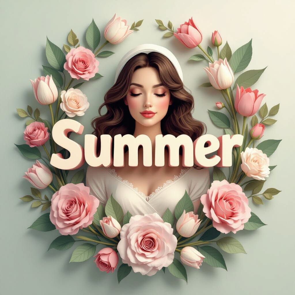 Pastel Floral Arrangement with 3D Text, Comic Book Art