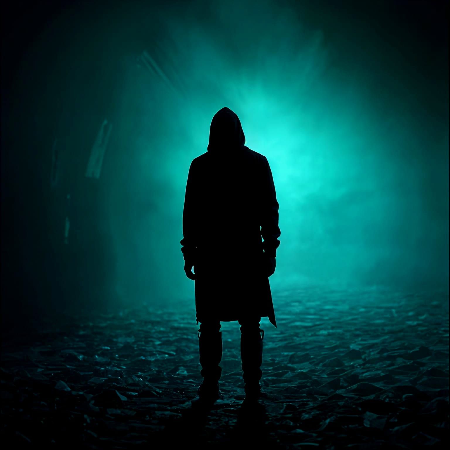 Mysterious Dark Figure in Hooded Silhouette