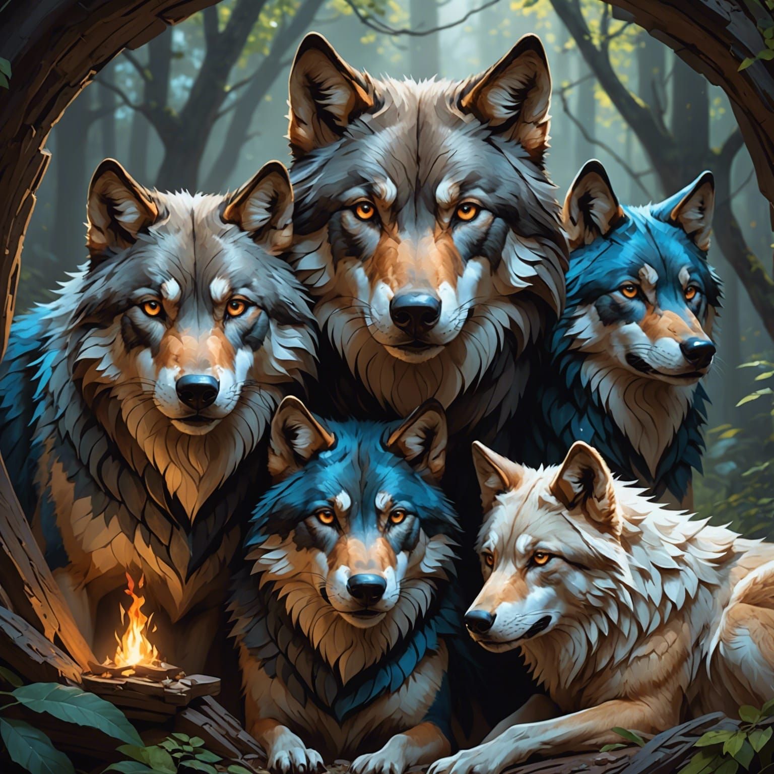 Wolves in Den: Hyperdetailed Artstation Portrait