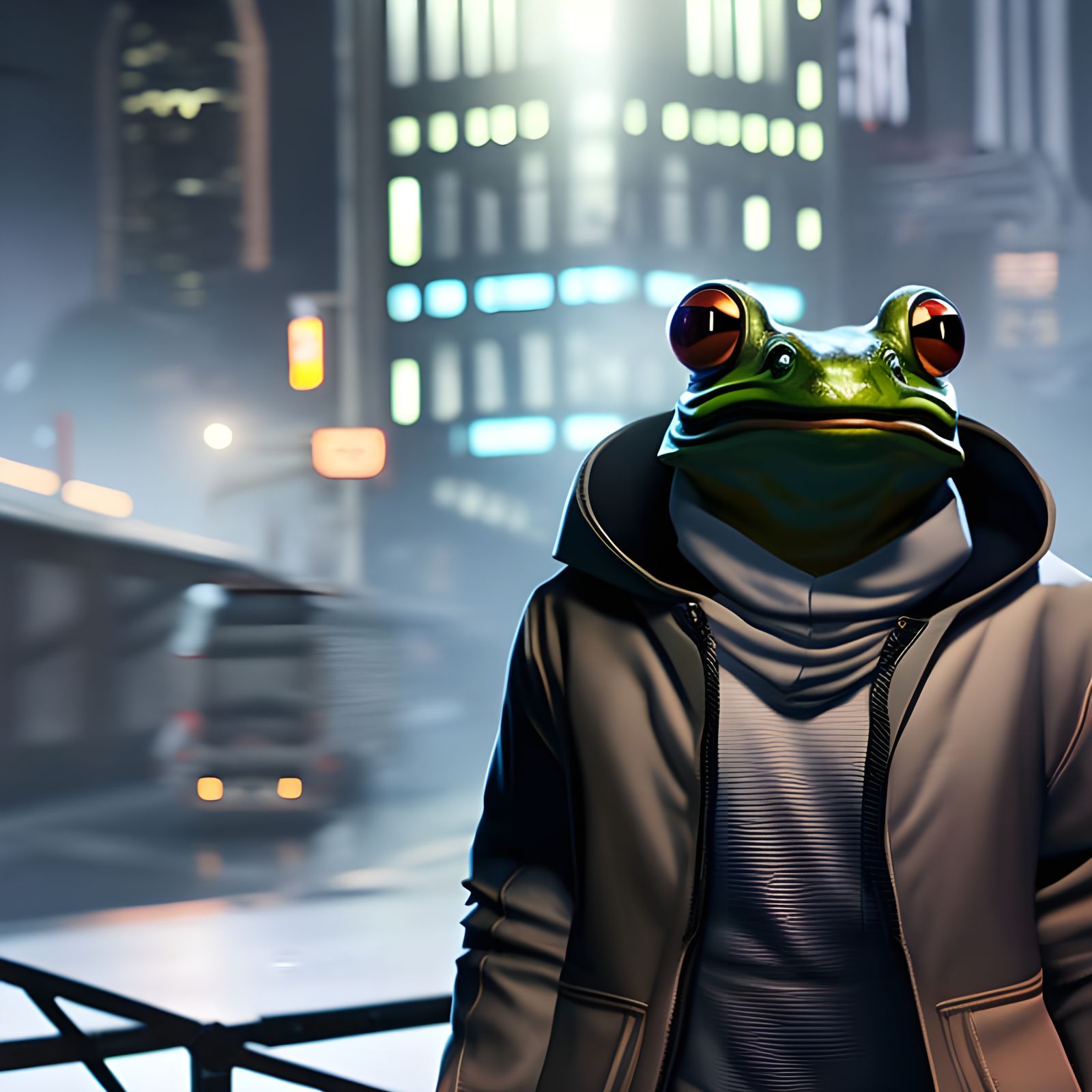 Frog in Hoodie Portrait in Photorealistic Style