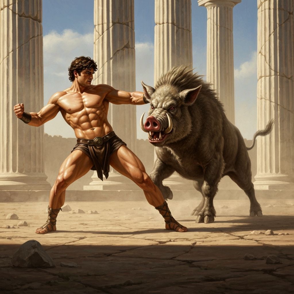 Theseus Battles the Crommyonian Sow in Epic Realism