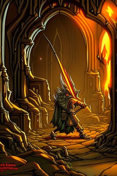 Elven Archer Before White Fire in Fantasy City