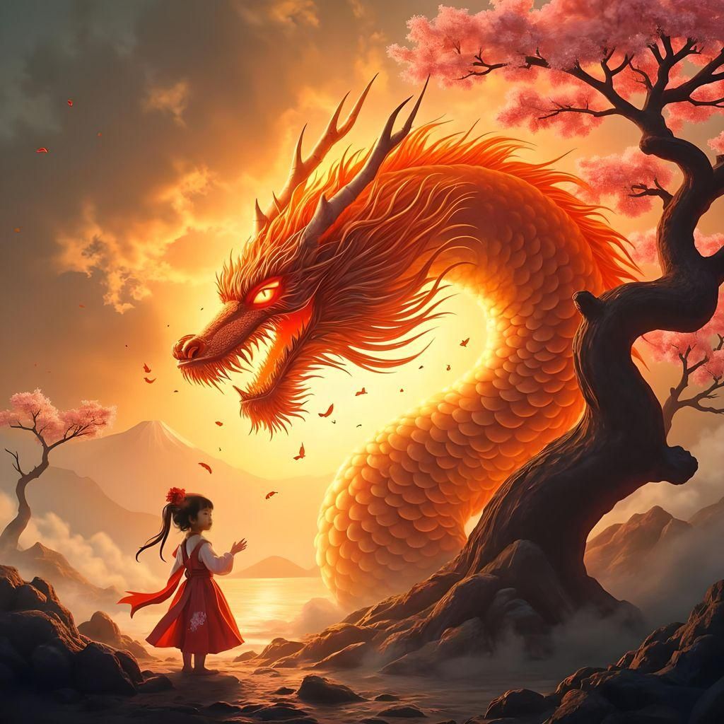 Japanese Fire Dragon Blesses Child with Soul Essence