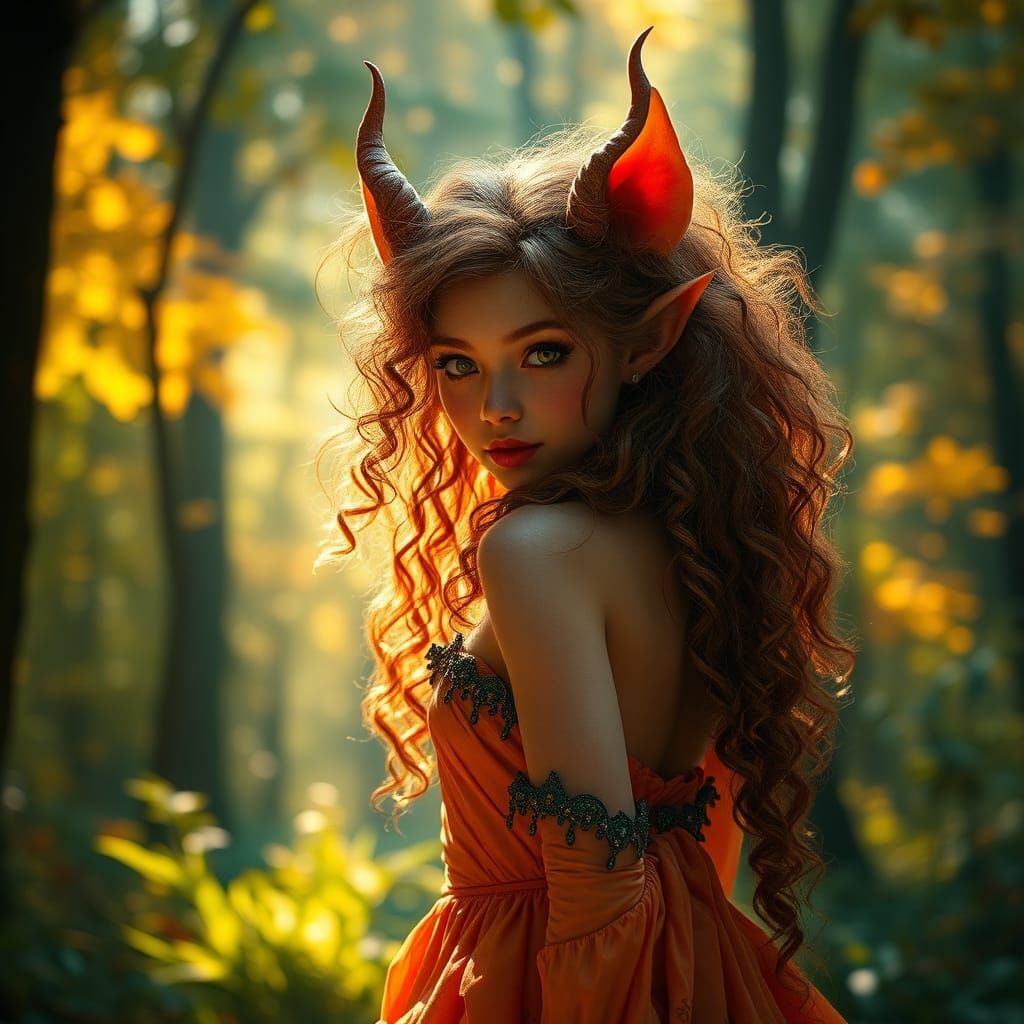 Beautiful forest imp with long hair.