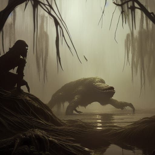 Swamp Monster Awakening: Dark Fantasy Concept Art