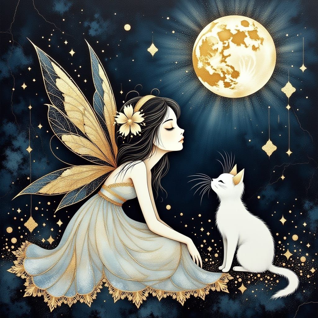 <lora:BlackGold silhouette:1.0>
<lora:divineOil:1.0> <lora:Cloisonne:1.0> cute adorable little whimsical fairy and her c...