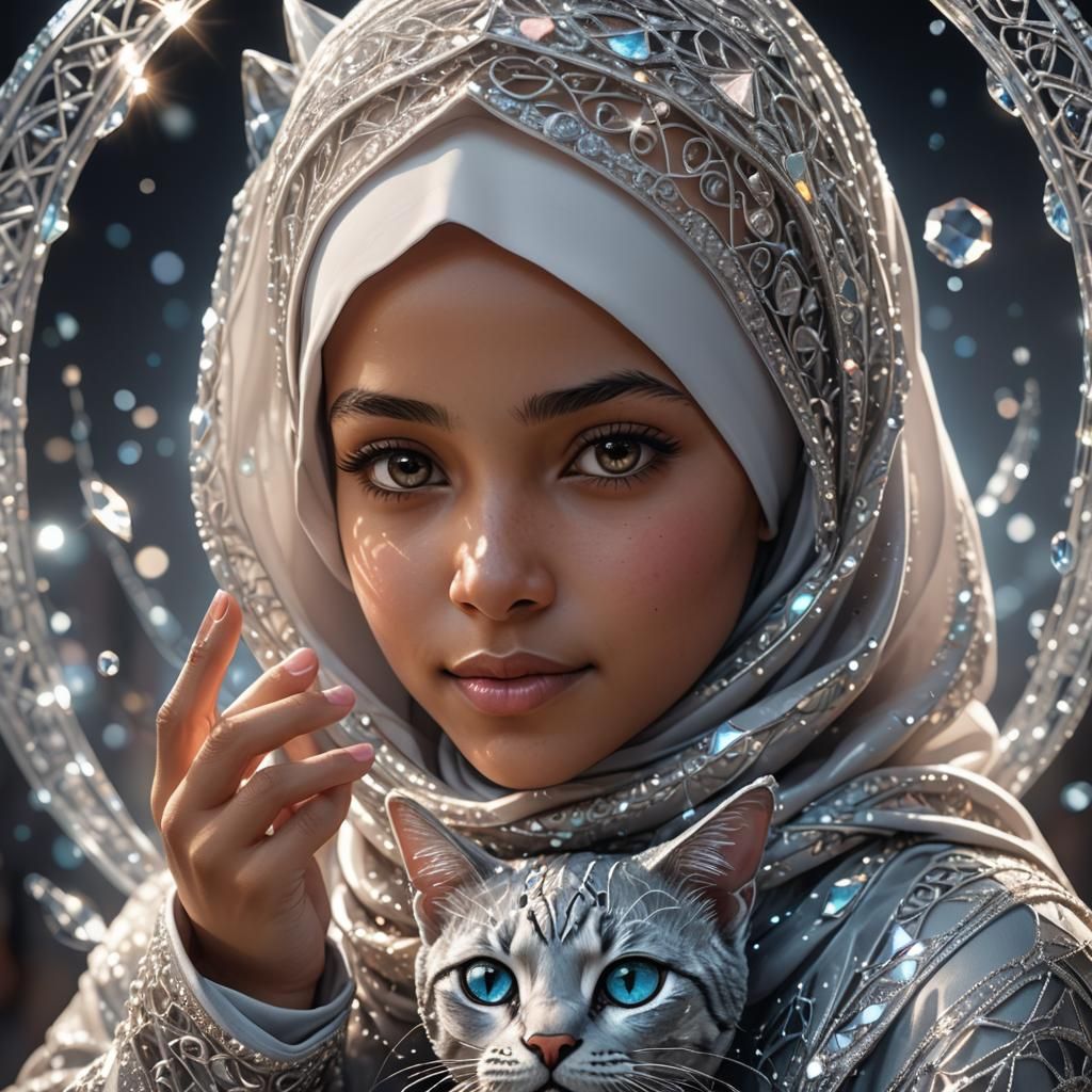 Hyper-Realistic Portrait of Girl with Crystal Hijab