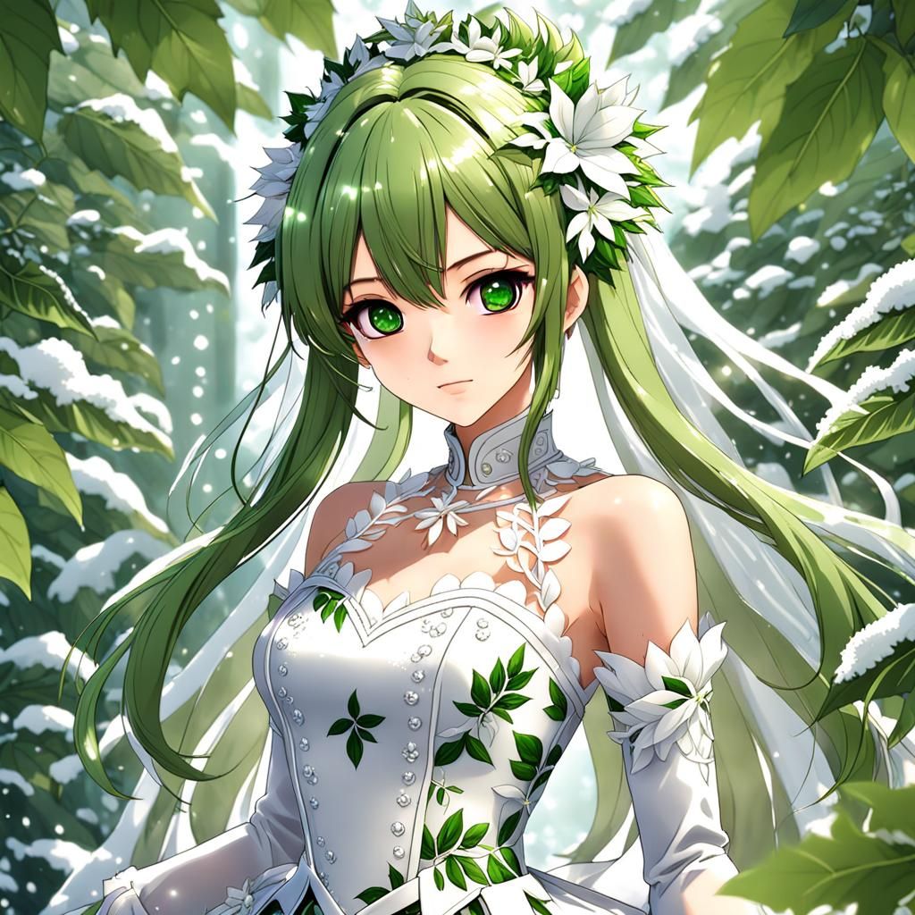 Anime Girl in Plant-Themed Wedding Dress