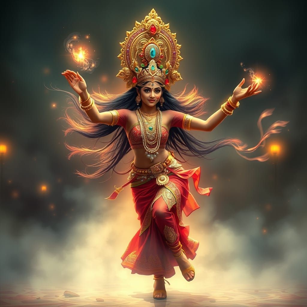 Ethereal Indian Temple Dancer with Magical Mist