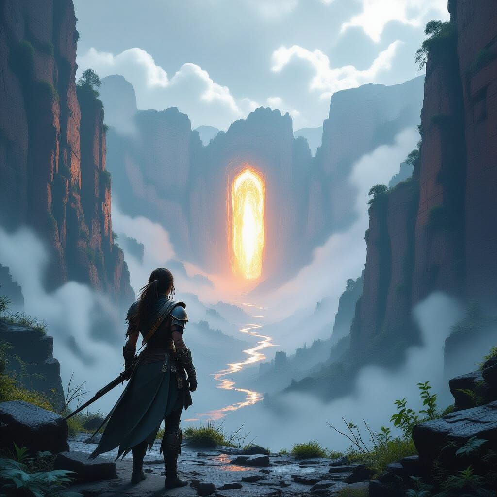Epic Canyon Portal: Cinematic Adventurer's Journey
