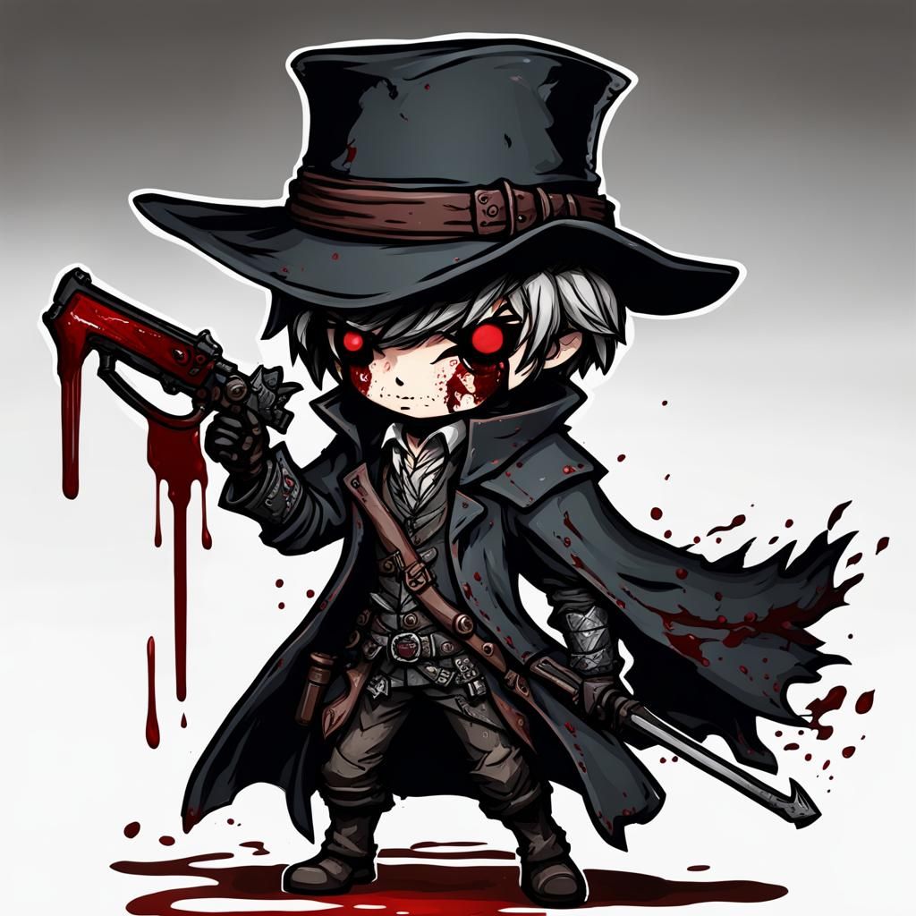 Chibi Bloodborne Hunter in Dark, Bloody Style