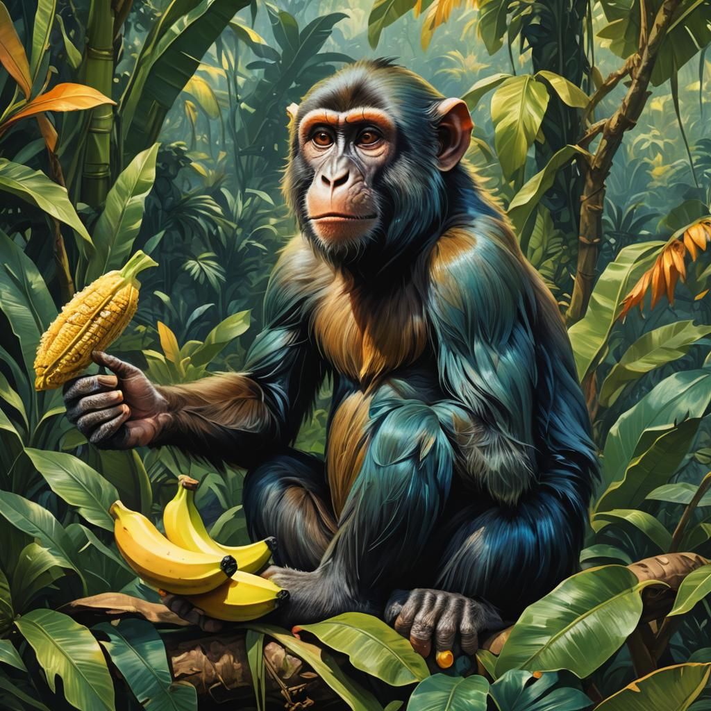 Monkey in Jungle Clearing, Fantasy Concept Art